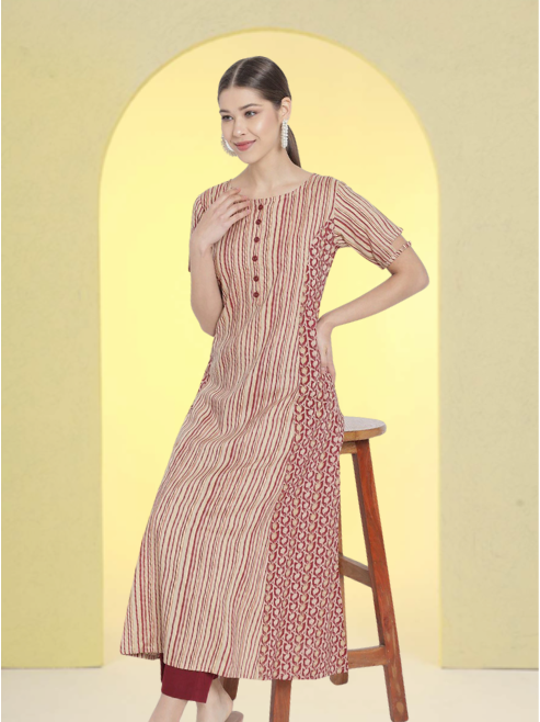 Rayon Floral Printed A-line Kurti (Maroon)