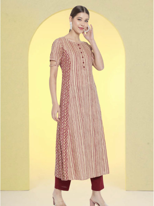 Rayon Floral Printed A-line Kurti (Maroon)