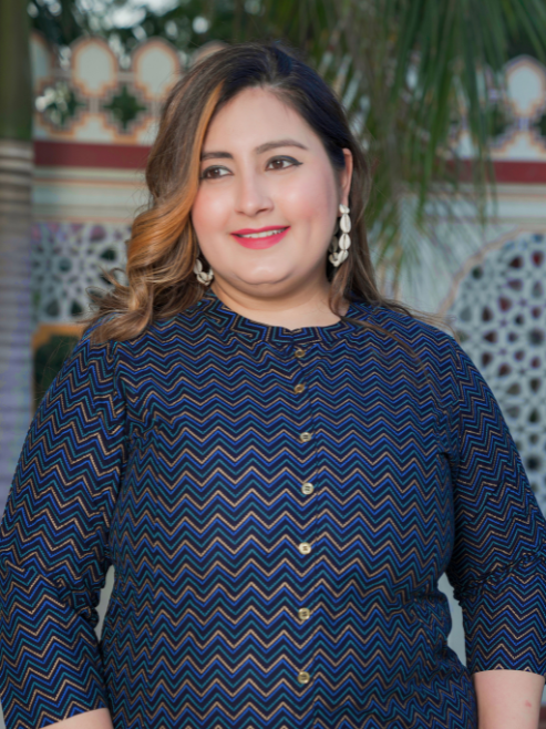 Fashion Plus Store Women`s Zig Zag Printed Anarkali Kurti (Blue)