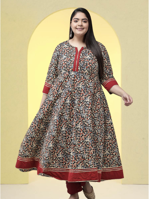 Fashion Plus Store Women`s Floral Printed Anarkali Kurti (Multi)