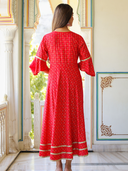 Fashion Plus Store Women's  Floral Printed Anarkali Kurti(Pink)