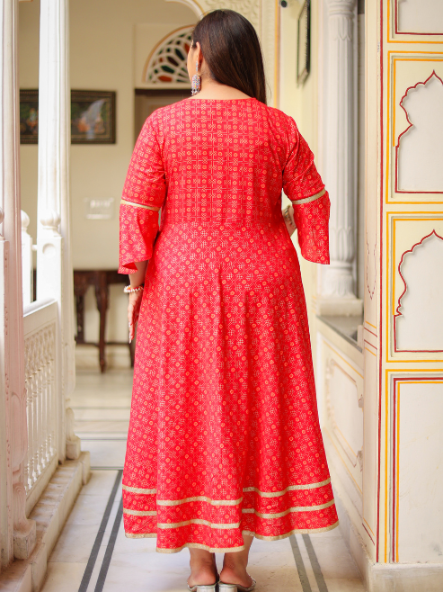 Fashion Plus Store Women's  Floral Printed Anarkali Kurti(Pink)