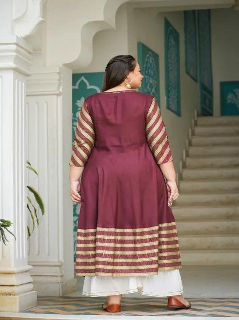 Rayon Stripe Printed Anarkali Kurti