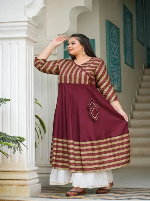 Rayon Stripe Printed Anarkali Kurti