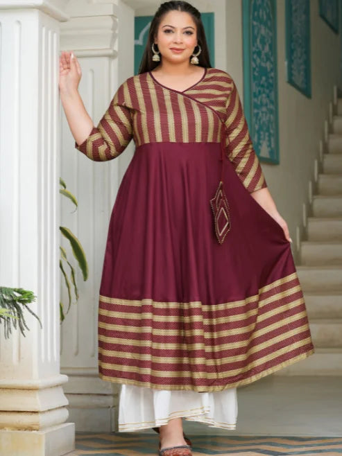 Rayon Stripe Printed Anarkali Kurti