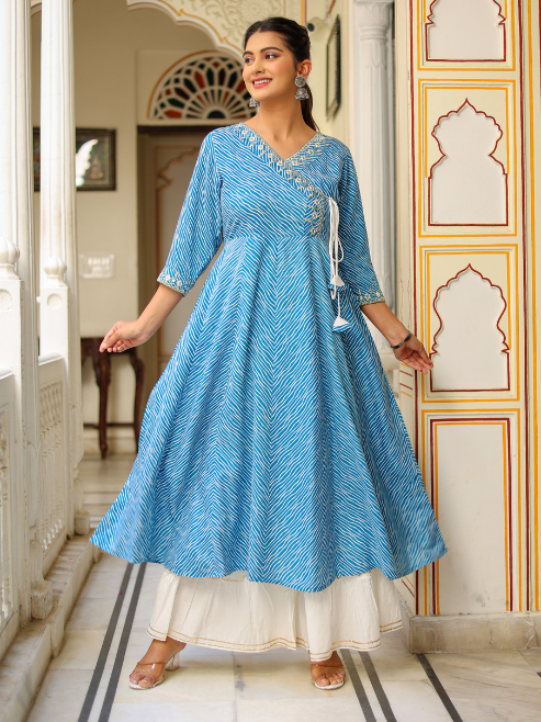 Fashion Plus Store Women leheriya printed Angrakha anarkali kurta