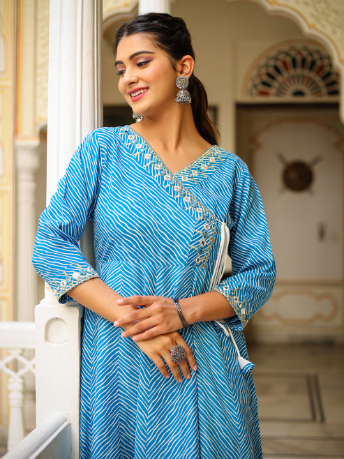 Fashion Plus Store Women leheriya printed Angrakha anarkali kurta