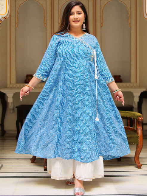 Fashion Plus Store Women leheriya printed Angrakha anarkali kurta