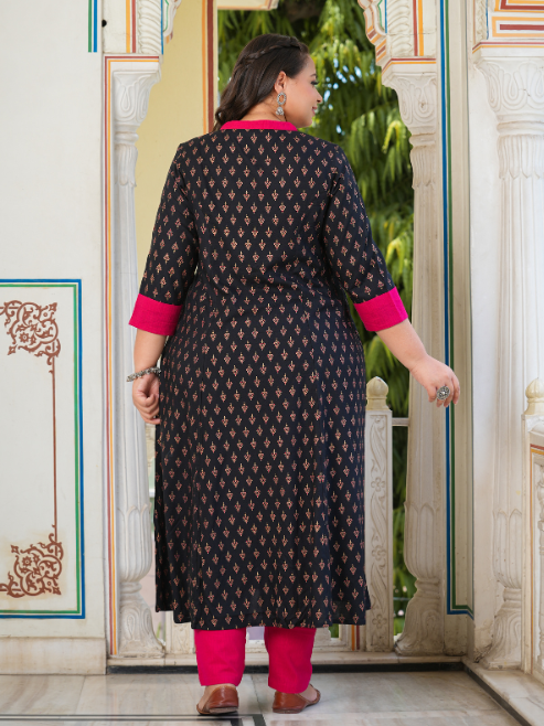 Fashion Plus Store Gold printed Black Anarkali kurta