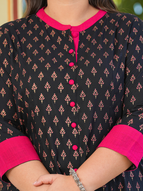 Fashion Plus Store Gold printed Black Anarkali kurta