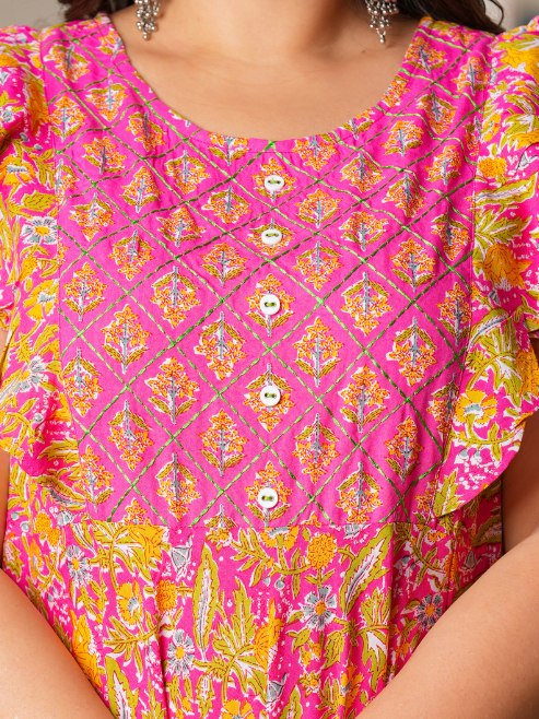 Fashion Plus Store Women's Floral Printed Embroidered Anarkali Kurti