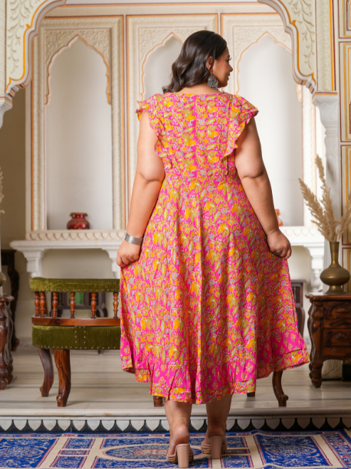 Fashion Plus Store Women's Floral Printed Embroidered Anarkali Kurti