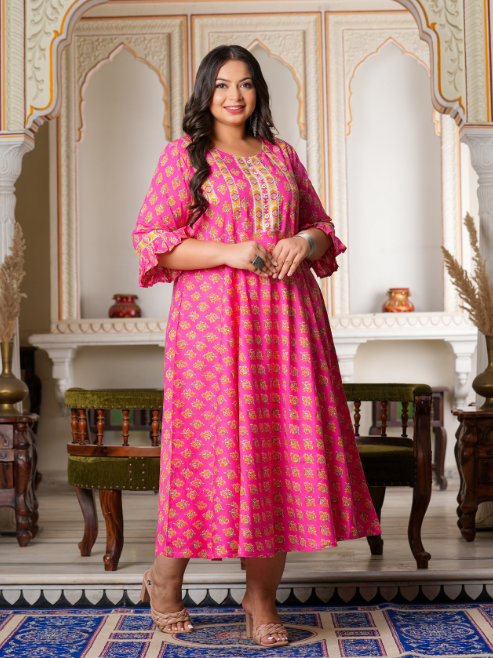 Fashion Plus Store Women's Floral Printed Anarkali Kurti