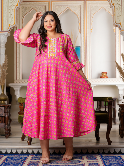 Fashion Plus Store Women's Floral Printed Anarkali Kurti