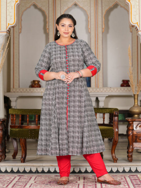 Fashion Plus Store Women's Plus Size Cotton Printed Anarkali Kurta