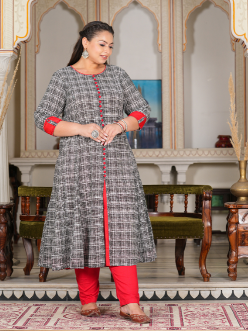 Fashion Plus Store Women's Plus Size Cotton Printed Anarkali Kurta