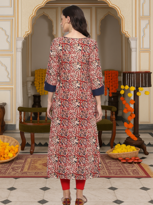Festive & Party Floral Print Kurti (red)