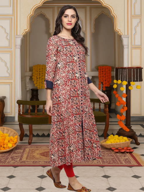 Festive & Party Floral Print Kurti (red)