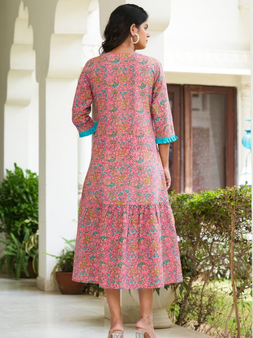 Fashion Plus Store Women's Embroidered Floral Printed A-line Kurta  (Pink)