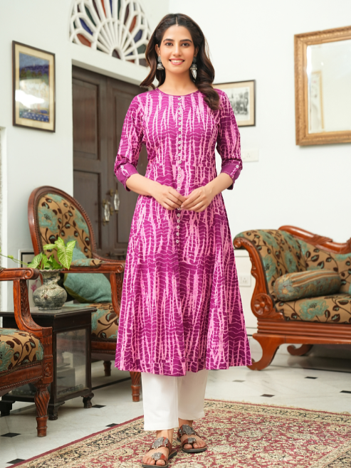 Cotton Blend Printed Anarkali Kurta