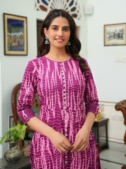 Cotton Blend Printed Anarkali Kurta