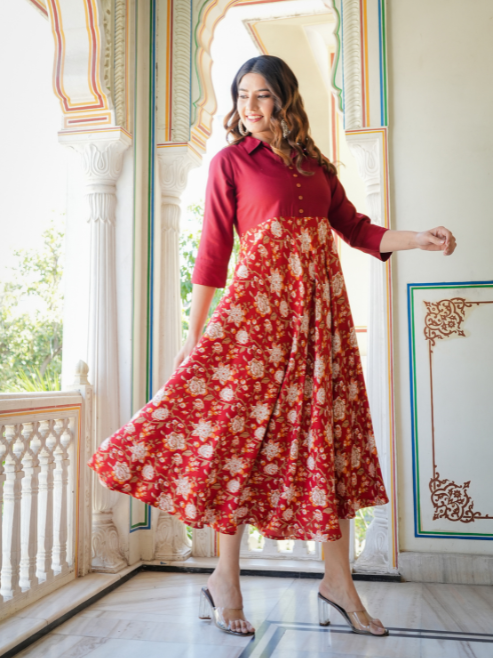 Fashion Plus Store Women's Floral Printed Anarkali Dress