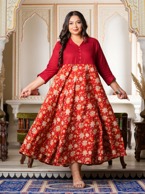 Fashion Plus Store Women's Floral Printed Anarkali Dress