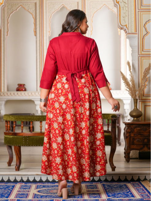 Fashion Plus Store Women's Floral Printed Anarkali Dress