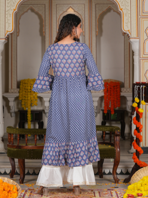 Fashion Plus Store Women's Grey Floral Printed Anarkali Kurti