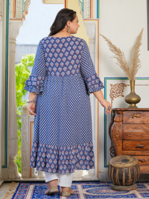 Fashion Plus Store Women's Grey Floral Printed Anarkali Kurti