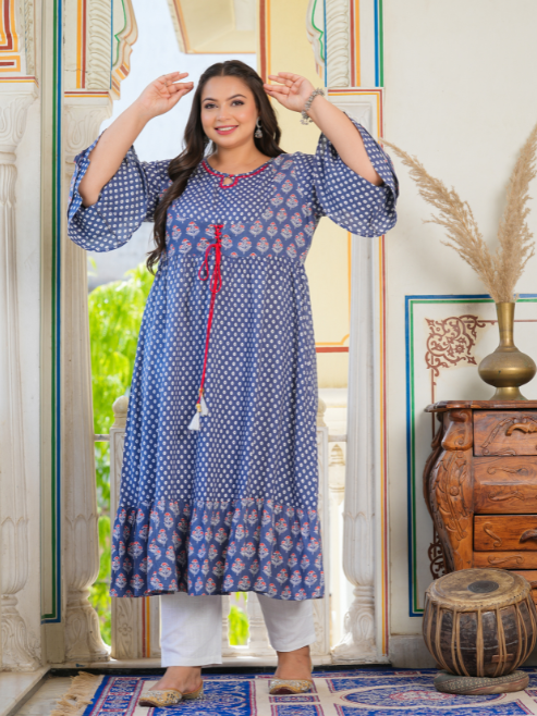 Fashion Plus Store Women's Grey Floral Printed Anarkali Kurti