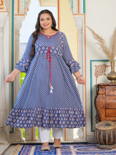 Fashion Plus Store Women's Grey Floral Printed Anarkali Kurti