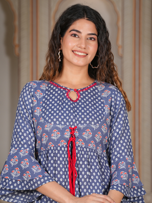 Fashion Plus Store Women's Grey Floral Printed Anarkali Kurti