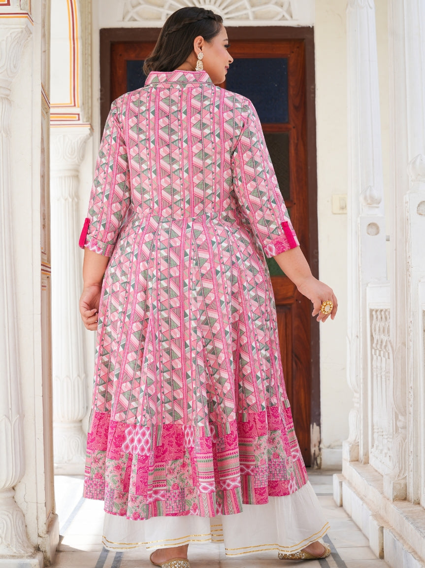 Fashion Plus Store Women's Geomatrical Printed Anarkali Kurti