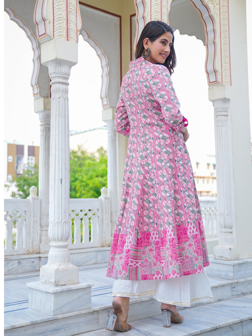 Fashion Plus Store Women's Geomatrical Printed Anarkali Kurti