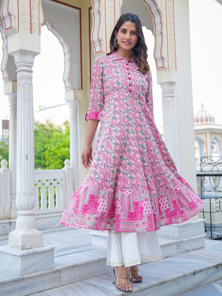 Fashion Plus Store Women's Geomatrical Printed Anarkali Kurti