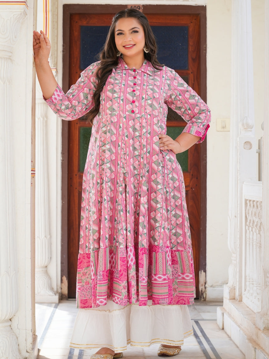 Fashion Plus Store Women's Geomatrical Printed Anarkali Kurti