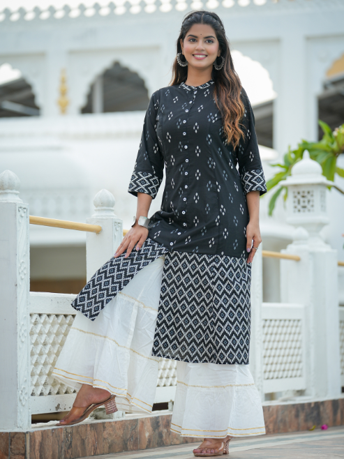 Fashion Plus Store Women's Cotton Ikat Print A-Line Kurta