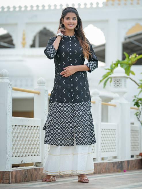 Fashion Plus Store Women's Cotton Ikat Print A-Line Kurta