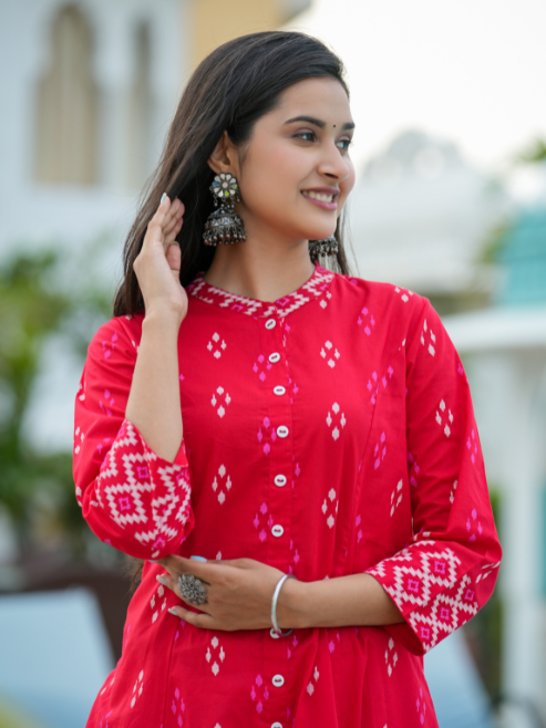 Fashion Plus Store Women's Cotton Ikat Print A-Line Kurta