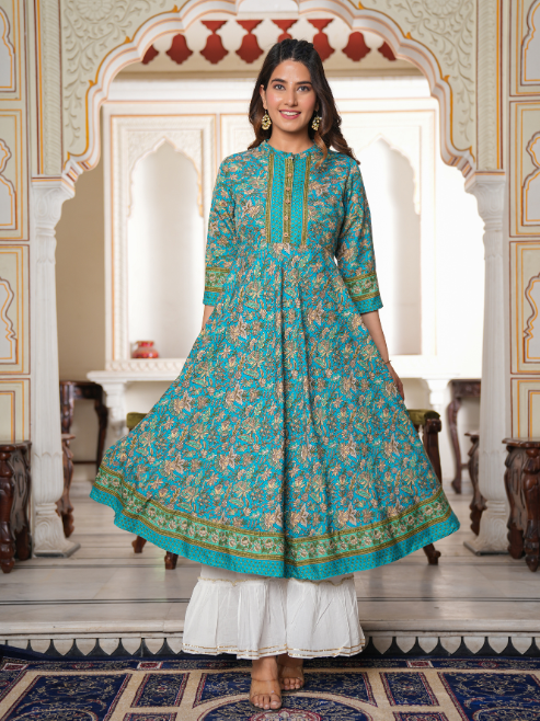 Fashion Plus Store Women's Floral Printed Anarkali Kurti