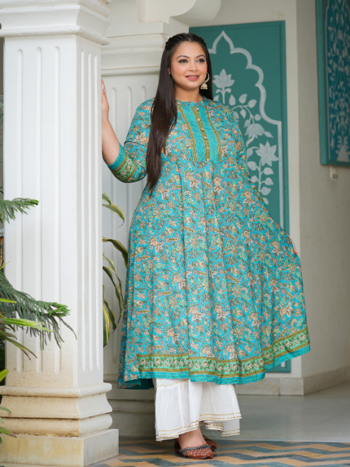 Fashion Plus Store Women's Floral Printed Anarkali Kurti