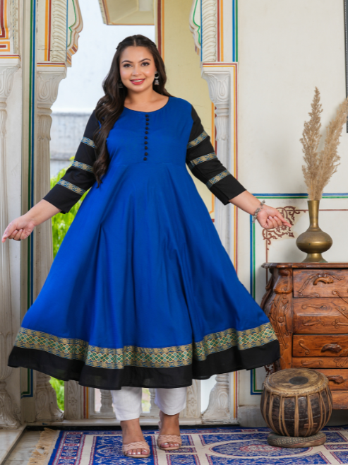 Fashion Plus Store Women's Blue Anarkali Kurti (Blue)