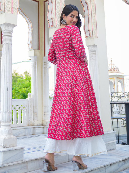 Cotton Floral Printed Anarkali Kurti