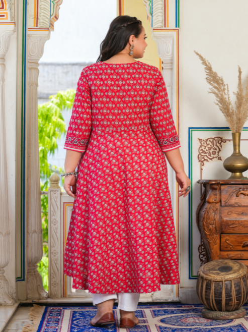 Cotton Floral Printed Anarkali Kurti