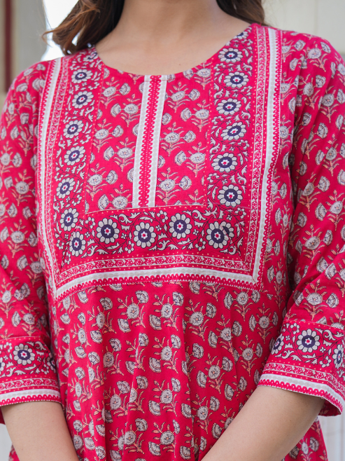 Cotton Floral Printed Anarkali Kurti