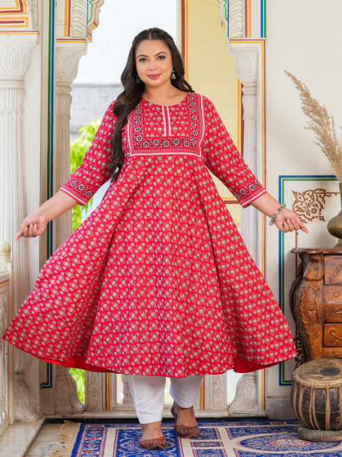 Cotton Floral Printed Anarkali Kurti