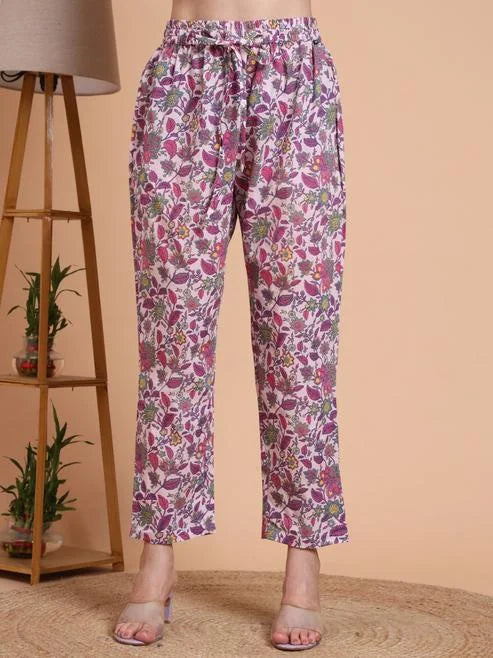 Fashion Plus Store Women's Pink Cotton Dobby Printed Anarkali Kurta Set with Pant & Dupatta