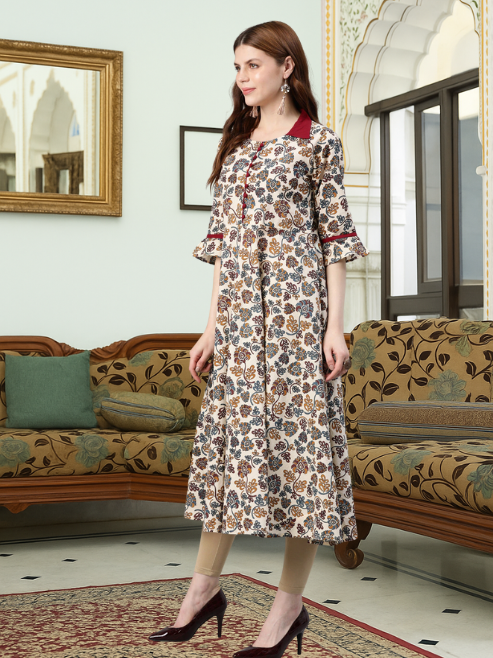 Cotton Floral Print Anarkali Kurta
