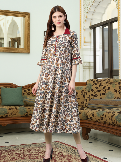 Cotton Floral Print Anarkali Kurta